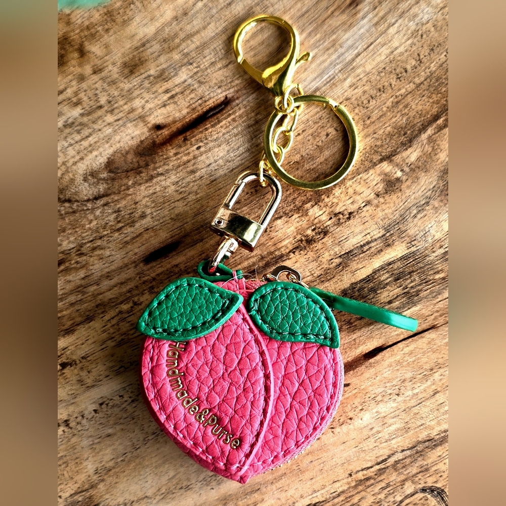 Peach Bag Charm Key Chain Coin Purse NIP